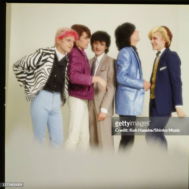 English new wave band Japan, photo session at a photo studio in Tokyo, Japan, March 1980. Mick Karn ,Steve Jansen ,Rob Dean , Richard Barbieri ,David...