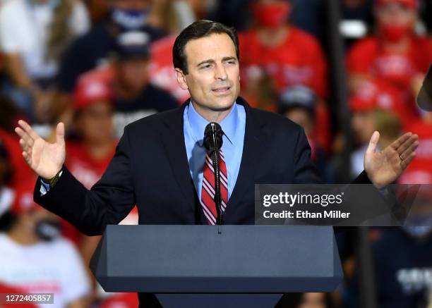Donald Trump Nevada campaign co-chairman and former Nevada Attorney General Adam Laxalt speaks at a campaign event for U.S. President Donald Trump at...