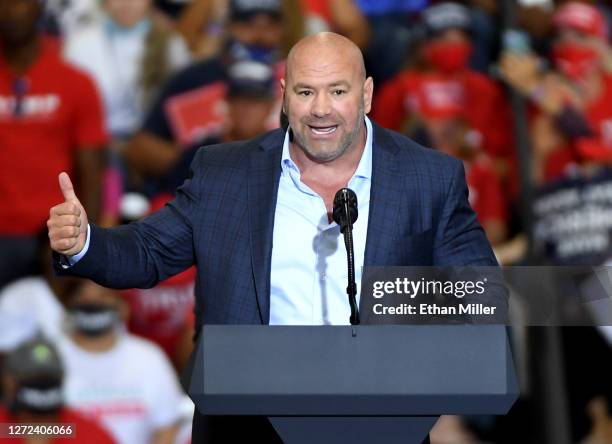 President Dana White speaks at a campaign event for U.S. President Donald Trump at Xtreme Manufacturing on September 13, 2020 in Henderson, Nevada....