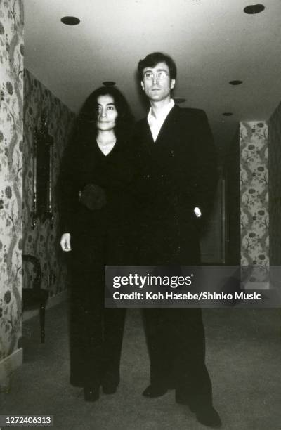 John Lennon and Yoko Ono at Hotel Okura in Tokyo, Japan, 4th October 1975.