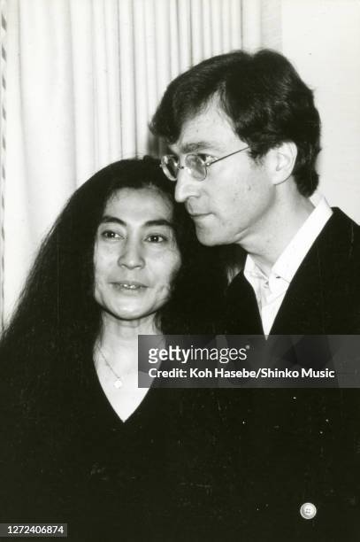John Lennon and Yoko Ono at Hotel Okura in Tokyo, Japan, 4th October 1975.