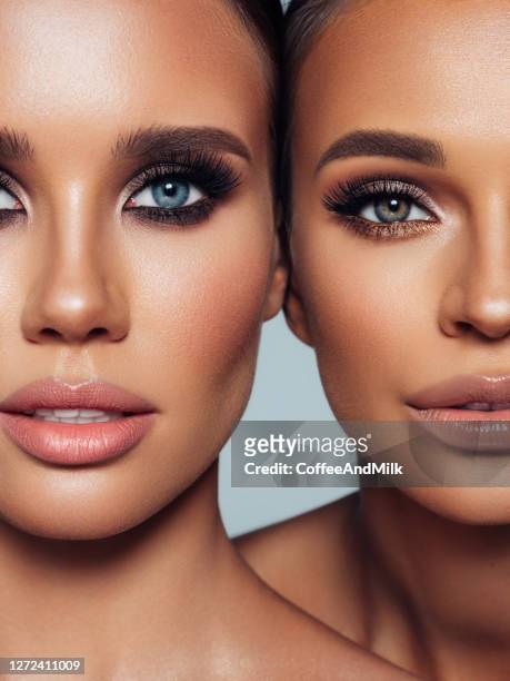 close-up portrait of the beautiful girls - eyebrow stock pictures, royalty-free photos & images