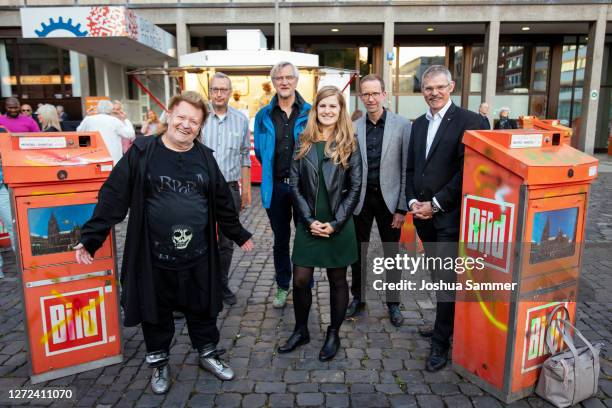 Schult, Dirk Kaestel, Andreas Hupke, Alexandra Leppert, Thorsten Smidt, Ulrich S. Soenius during Artist HA Schult's presentation of his new...