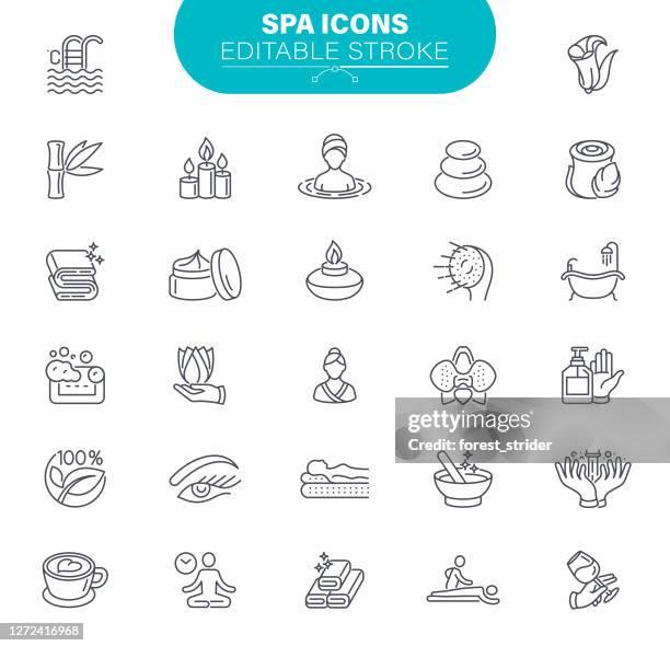 stockillustraties, clipart, cartoons en iconen met spa-pictogrammen bewerkbare lijn - beauty icons