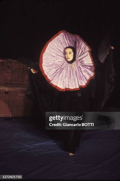 Victoria Chaplin sur la scène de son "Cirque imaginaire", dans les années 1970.