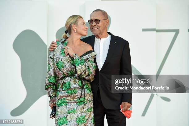 Russian actress Julia Vysotskaya and her husband, russian director Andrej Koncalovskij, at the 77 Venice International Film Festival 2020. Closing...