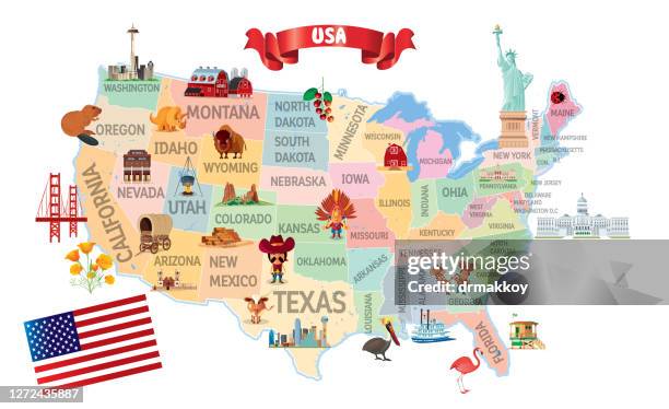 cartoon map of usa - delaware v north carolina stock illustrations