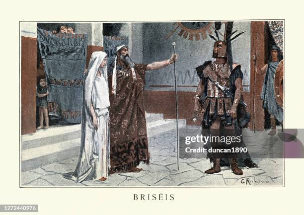 greek mythology, the iliad, briseis and achilles - achilles stock illustrations