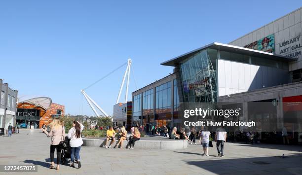 General view of shoppers in Friars Walks on September 14, 2020 in Newport, Wales.The City has recently seen a spike in positive Coronavirus tests and...