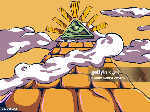 cartoon vector illustration - freemason pyramid. all-seeing eye. - pyramid with eye stock illustrations