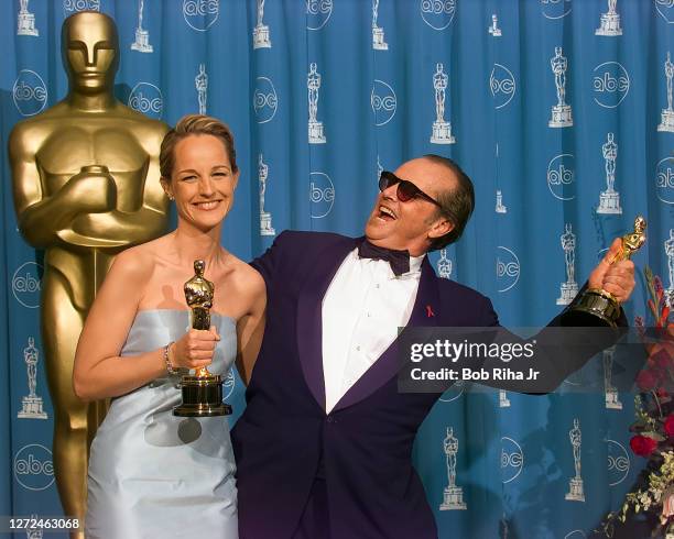 Oscar Winners Jack Nicholson and Helen Hunt backstage at Academy Awards Show, March 23, 1998 in Los Angeles, California