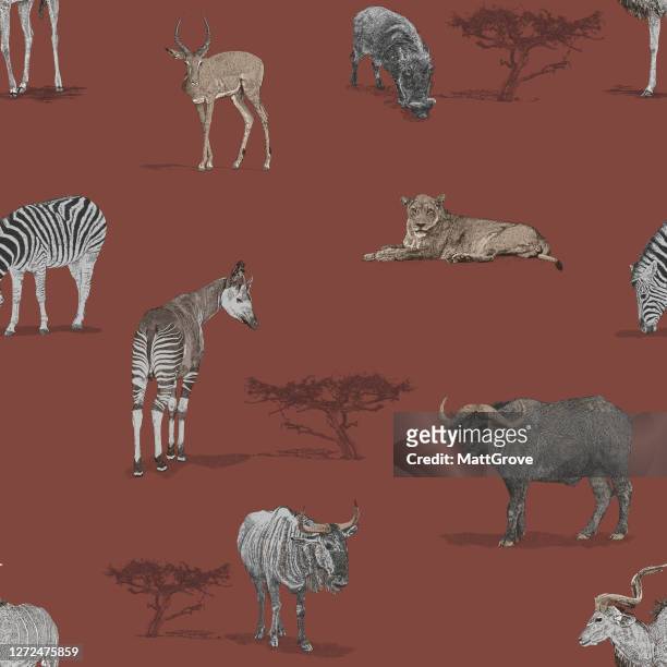 african savannah animals seamless repeat - kudu stock illustrations