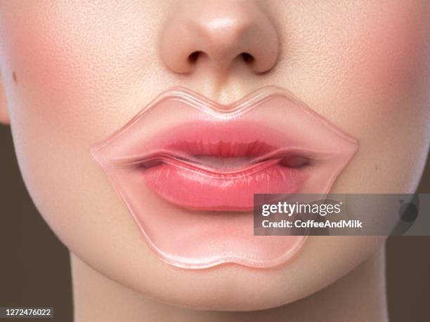 ein teil des frauengesichts. lippen und nase der frau. weiche haut. künstliche lippen. - schönheitsoperation stock-fotos und bilder