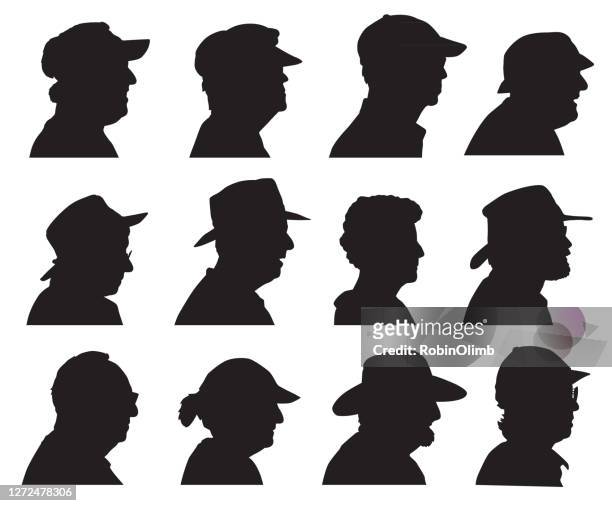 senior head profiles - old silhouette man stock illustrations