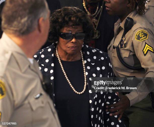 Katherine Jackson enters the Los Angeles Courthouse for the opening statements for the trial of Dr. Conrad Murray on September 27, 2011 in Los...