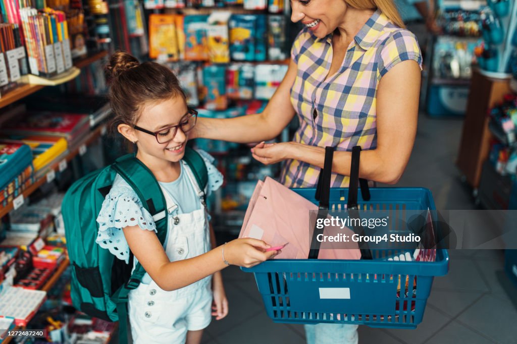 Mother and daughter in a bookstore