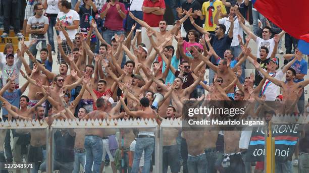 Fans of Catania during the Serie A match between Catania Calcio and Juventus FC at Stadio Angelo Massimino on September 25, 2011 in Catania, Italy.