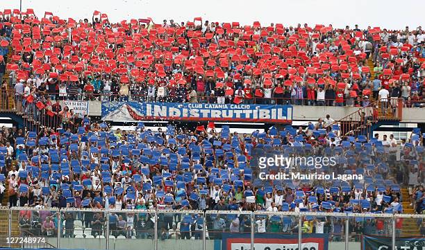 Fans of Catania during the Serie A match between Catania Calcio and Juventus FC at Stadio Angelo Massimino on September 25, 2011 in Catania, Italy.