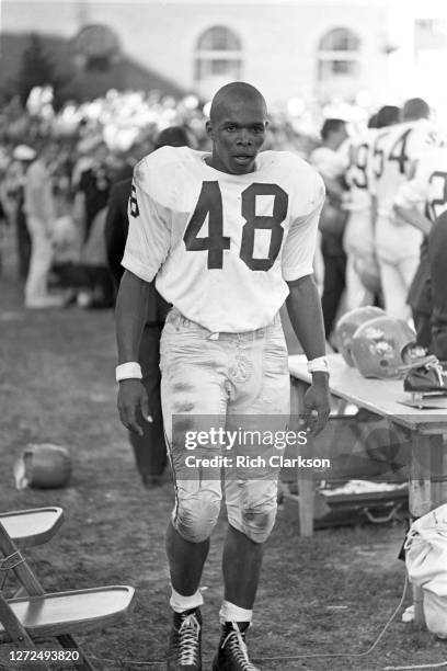 Gale Sayers of the Kansas Jayhawks on the sideline against the Nebraska Cornhuskers on November 9, 1963 in Lincoln, NE.