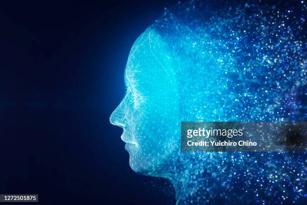 particle data forming ai robot face - data collection stock pictures, royalty-free photos & images