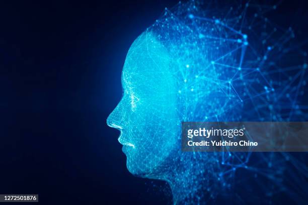 network data forming ai robot face - man and machine stock pictures, royalty-free photos & images