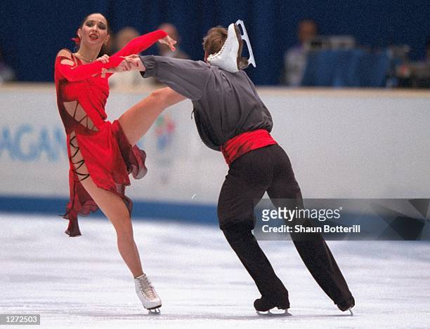 Anjelika Krylova and Oleg Ovsyannikov of Russia perform their silver medal routine during the ice dancing competition at White Ring Arena during the...