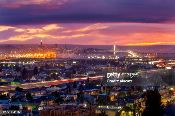 oakland, california, dusk - san francisco bay stock pictures, royalty-free photos & images