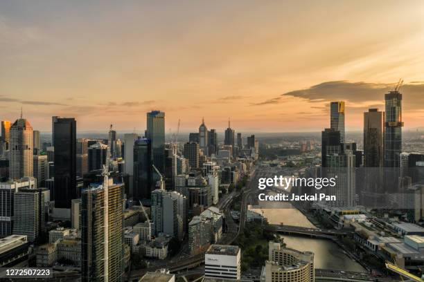 melbourne skyline - melbourne city at night ストックフォトと画像