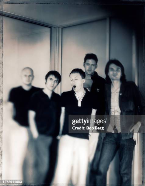 Drummer Phil Selway, bassist Colin Greenwood, lead singer/pianist Thom Yorke, singer/guitarist Ed O'Brien and guitarist Jonny Greenwood of the...