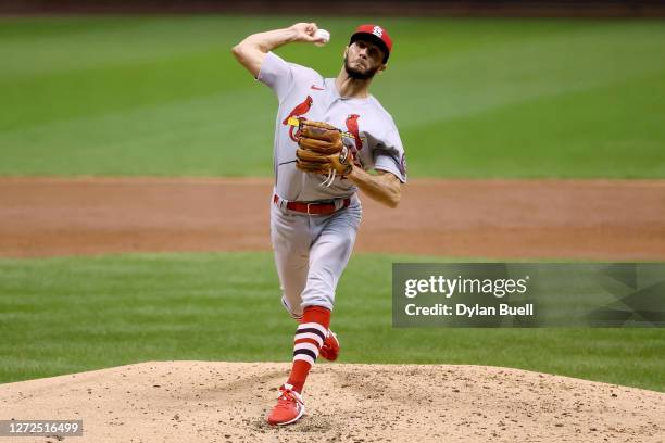 Daniel Ponce de Leon of the St. Louis Cardinals pitches in the third inning against the Milwaukee Brewers during game two of a doubleheader at Miller...