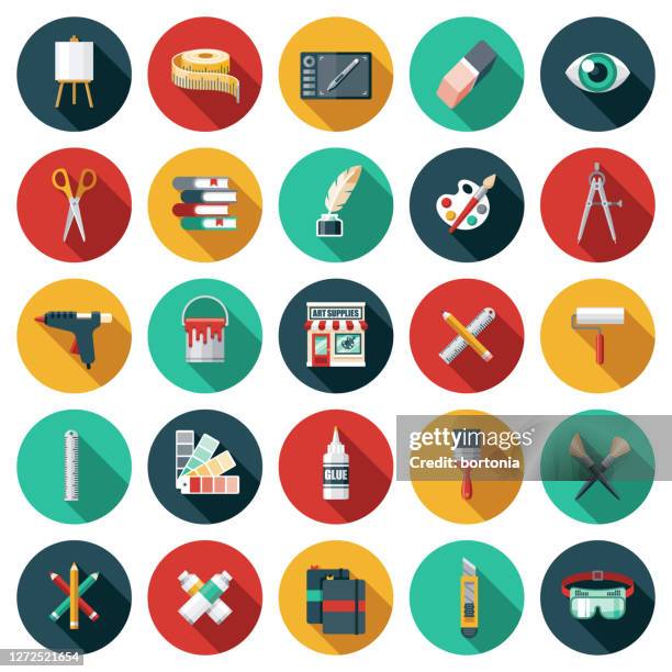 art supply shop icon set - paint roller vector stock illustrations