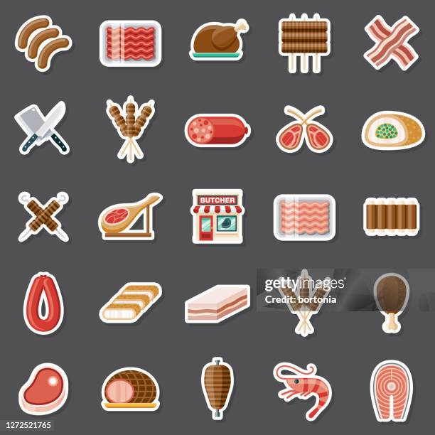 metzger shop aufkleber set - bratwurst stock-grafiken, -clipart, -cartoons und -symbole