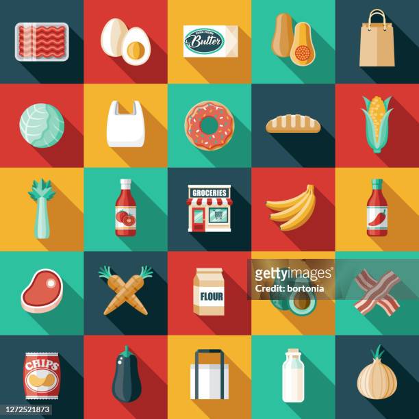 grocery store icon set - plastic bag stock illustrations