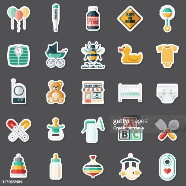 stockillustraties, clipart, cartoons en iconen met baby shop sticker set - mobile