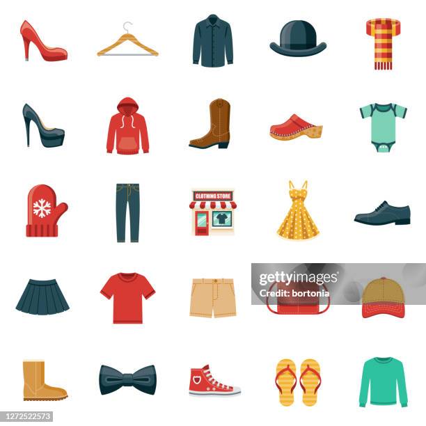 clothing store icon set - shoe store stock illustrations