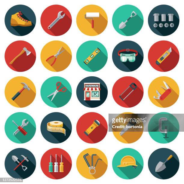 hardware store icon set - construction equipment stock illustrations