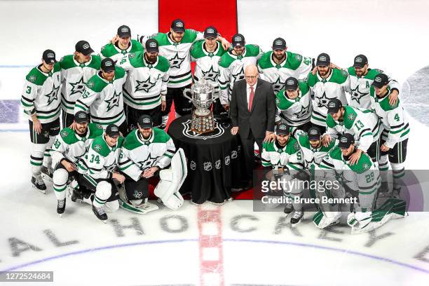 The Dallas Stars pose for a team photo with Bill Daly, the deputy commissioner and chief legal officer of the National Hockey League and the Clarence...