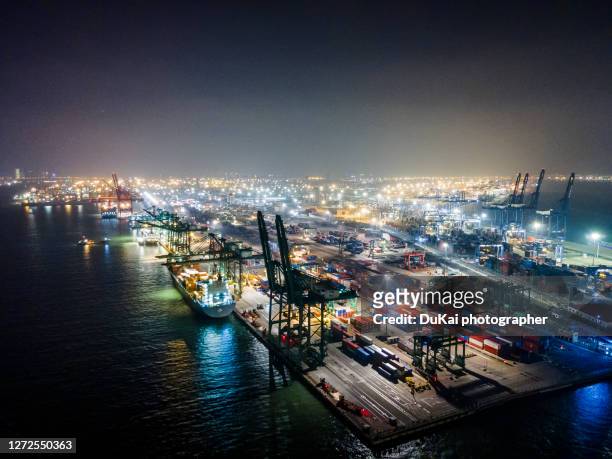 night view of tianjin port - tianjin stock pictures, royalty-free photos & images