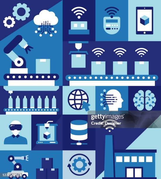 industry 4.0 related modern flat style vector illustration - digitization stock illustrations