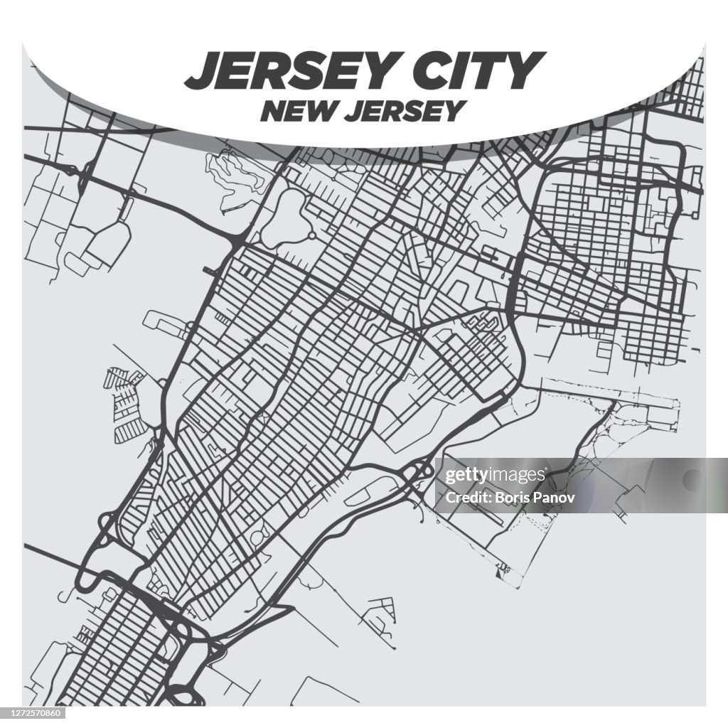 Modern Clean Street Map of Jersey City, New Jersey