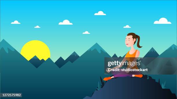 yoga in the mountains - yoga guru stock illustrations