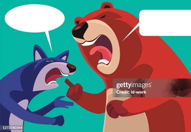 bär streitet mit wolf - aggression stock-grafiken, -clipart, -cartoons und -symbole