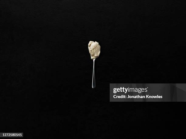 spoon of pannacotta ice cream - ice cream scoop stock pictures, royalty-free photos & images