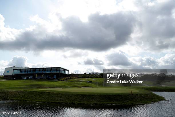 View of the 18th green and Club House during a practice round prior to the Open de Portugal at Royal Óbidos on September 15, 2020 in Obidos, Portugal.