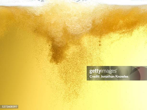 tiny bubbles in golden beer - bier stockfoto's en -beelden