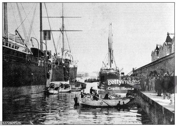 antique photograph of the first italo-ethiopian war (1895-1896): soldiers leaving from naples - naples pier stock illustrations