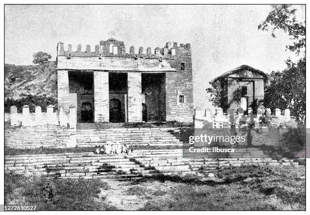 antique photograph of the first italo-ethiopian war (1895-1896): axum sanctuary (today church of our lady mary of zion) - zion national park stock illustrations