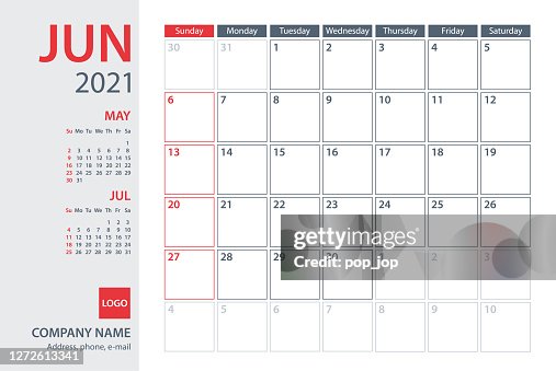 June Next Week 2021 June Calendar Planner Vector Template Week Starts On Sunday High ...