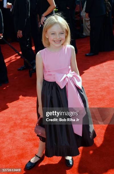 Dakota Fanning arrives at Emmy Awards Show, September 21, 2003 in Los Angeles, California.