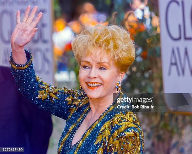 Debbie Reynolds and son Todd Fischer arrive at Golden Globe Awards Show, January 19, 1997 in Beverly Hills, California.